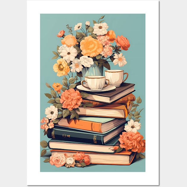 Books flowers and tea Wall Art by UnrealArtDude